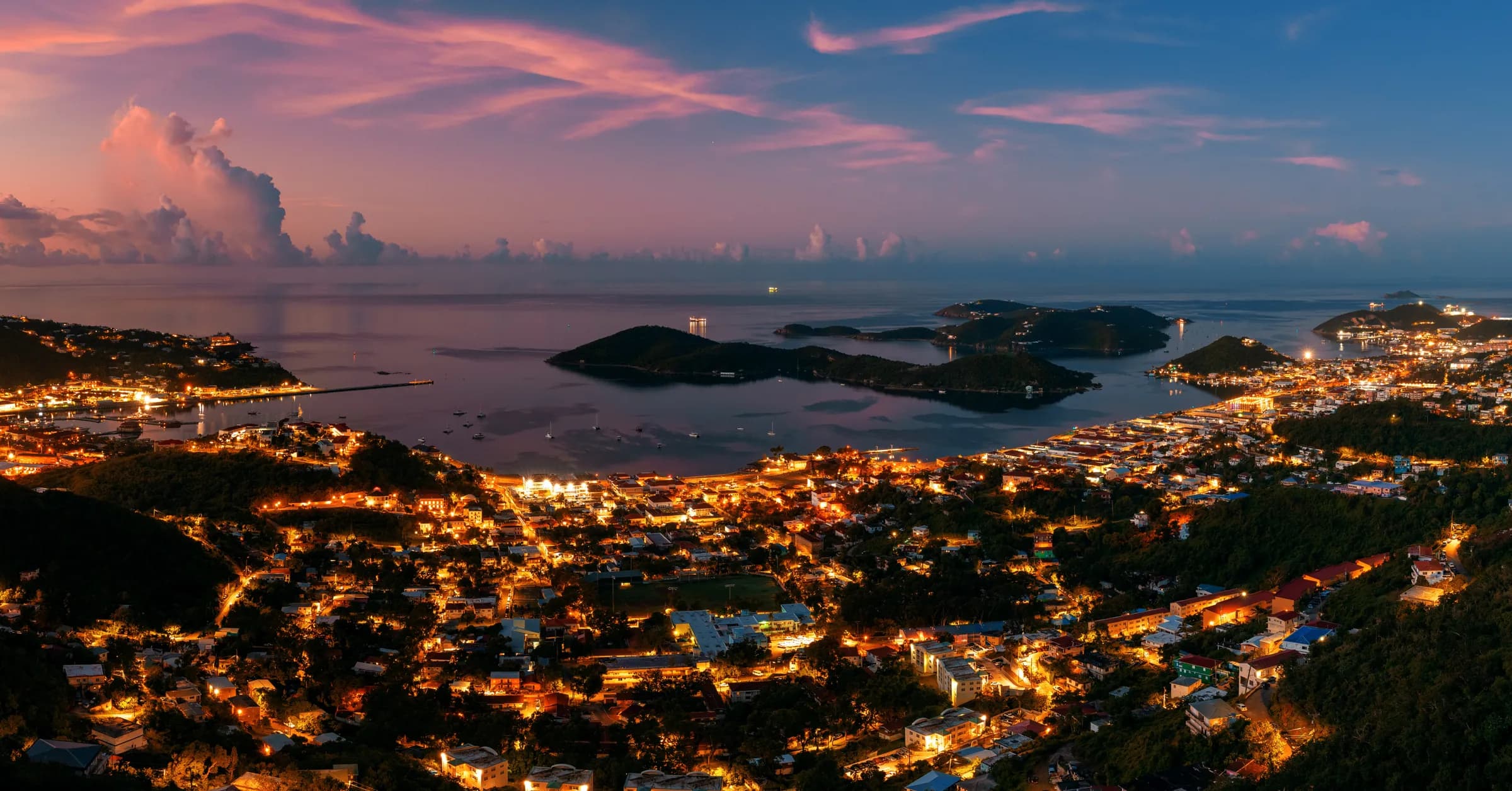 Charlotte Amalie waterfront at twilight on St. Thomas