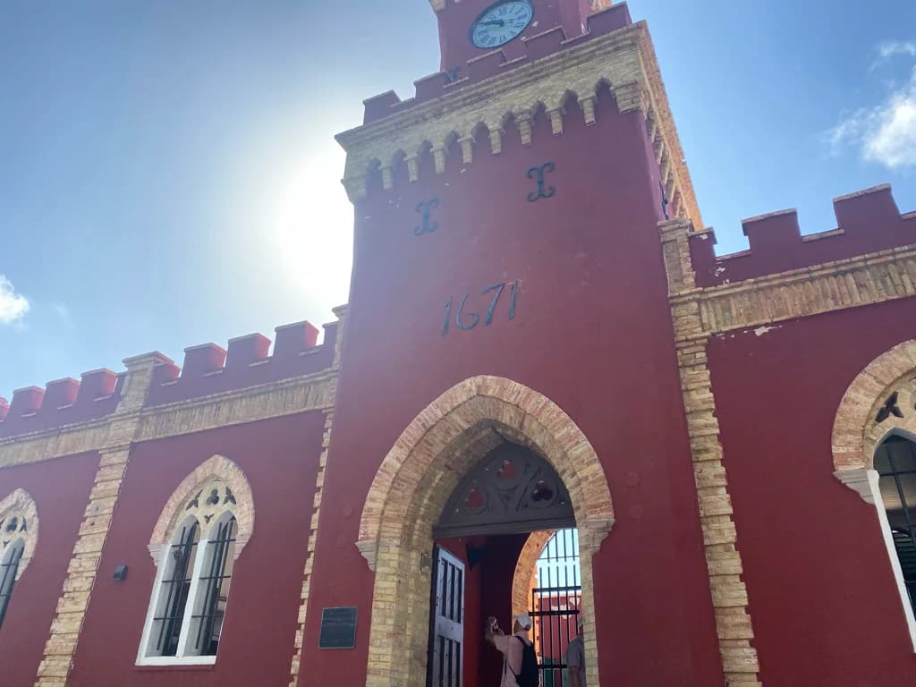Historic red walls of Fort Christian on St. Thomas